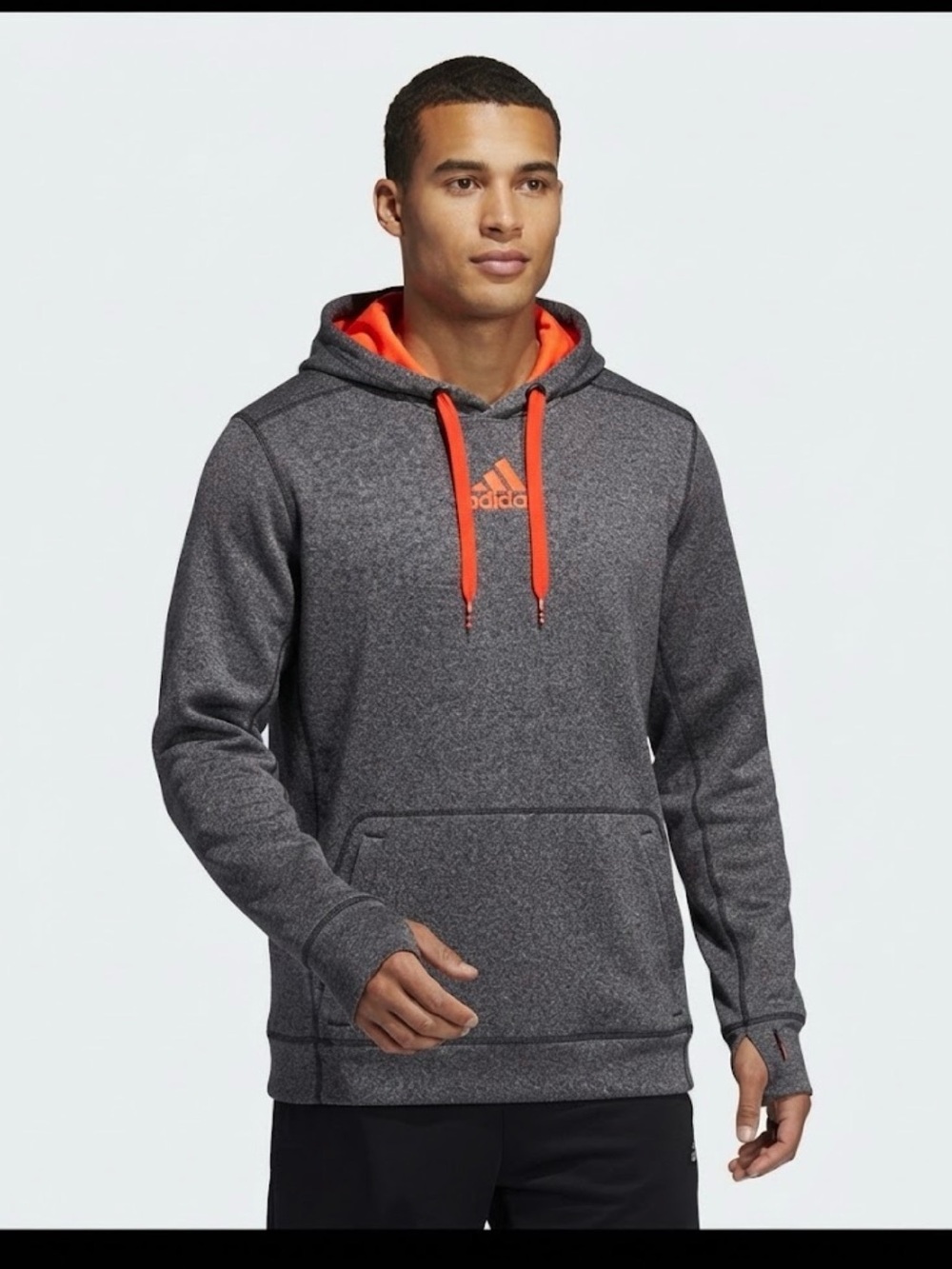 Adidas ClimaWarm Hoodie Mens 2XL Gray/Orange Fleece Pullover Hooded Pockets Y2K